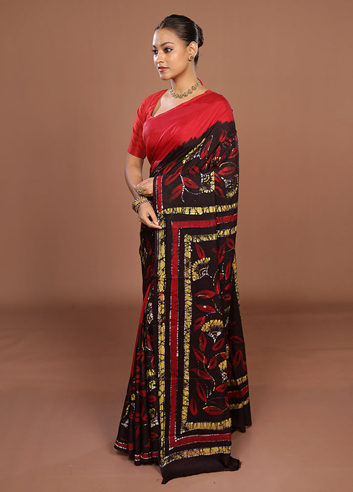 Black Printed Silk Saree Without Blouse Piece