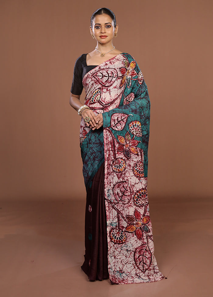 Green Printed Silk Saree Without Blouse Piece