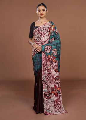 Green Printed Silk Saree Without Blouse Piece