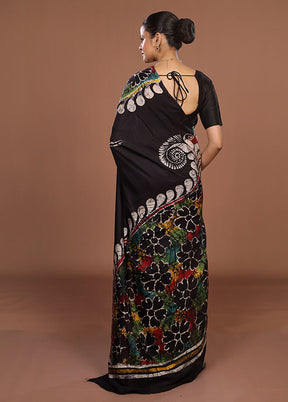 Black Printed Silk Saree Without Blouse Piece