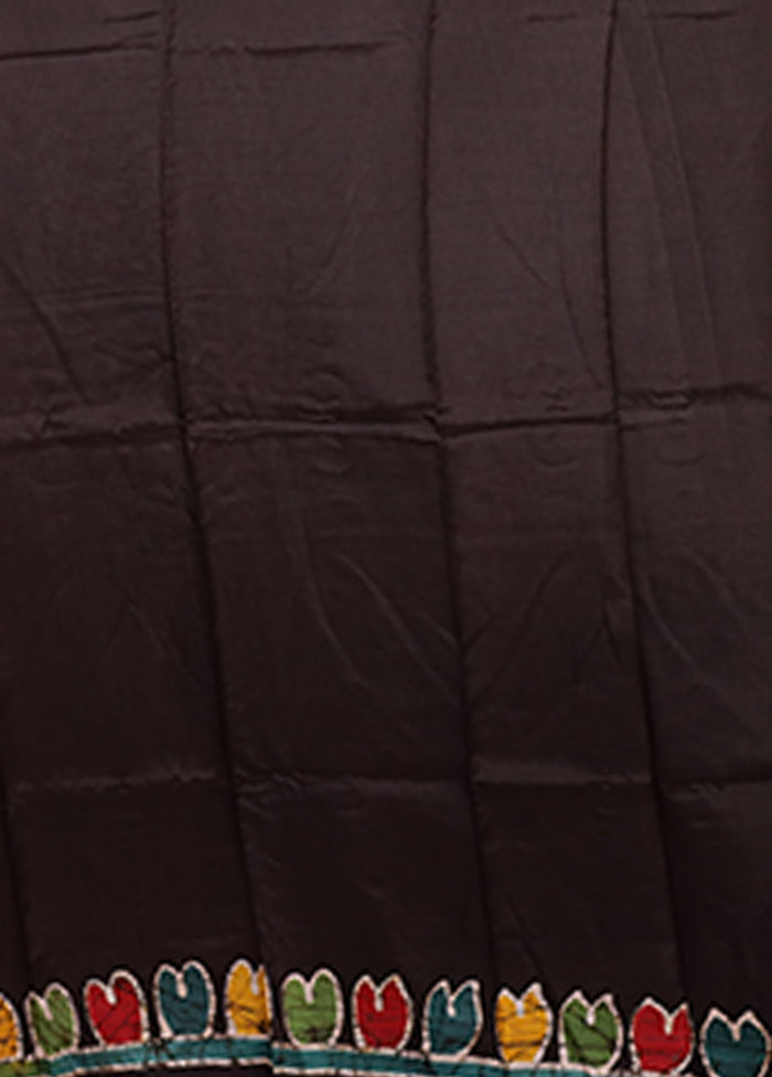 Black Printed Silk Saree Without Blouse Piece