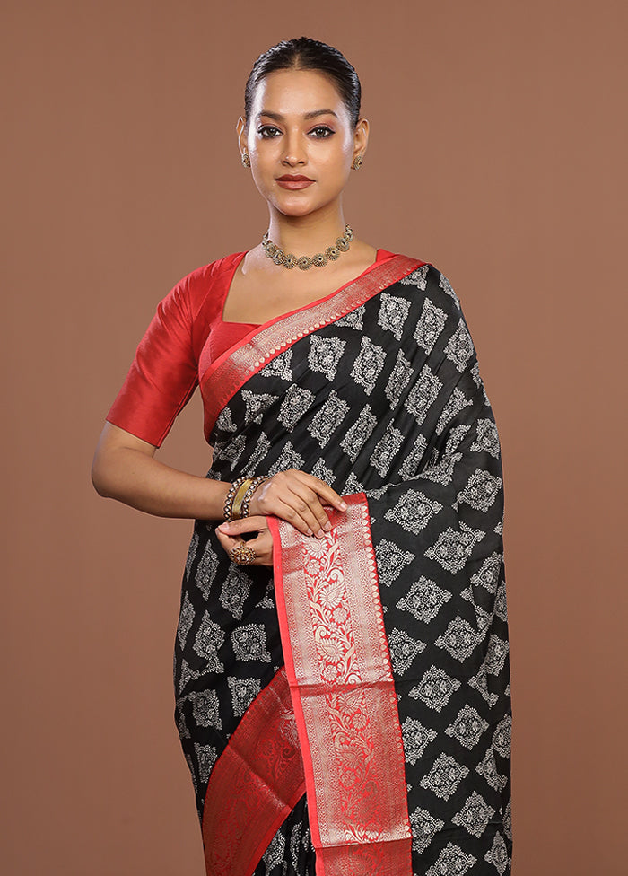 Black Chanderi Silk Saree With Blouse Piece