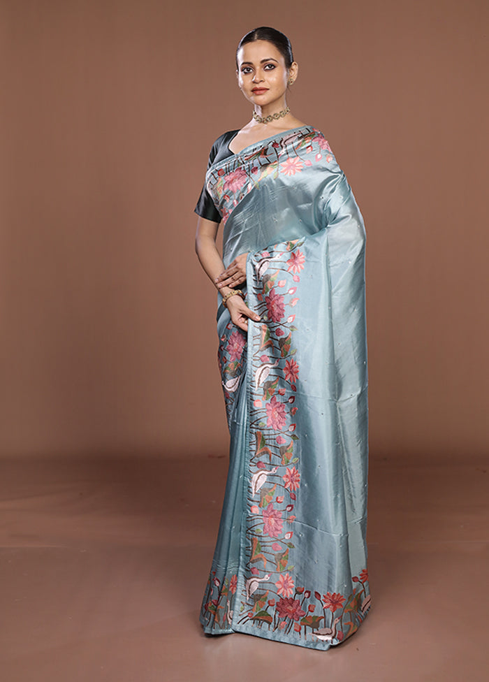 Green Dupion Silk Saree With Blouse Piece