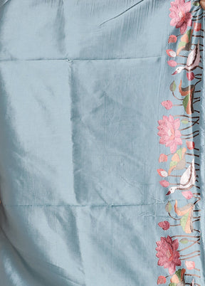 Green Dupion Silk Saree With Blouse Piece