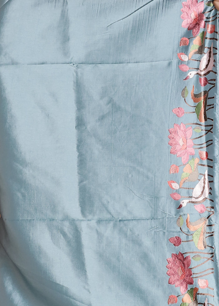 Green Dupion Silk Saree With Blouse Piece