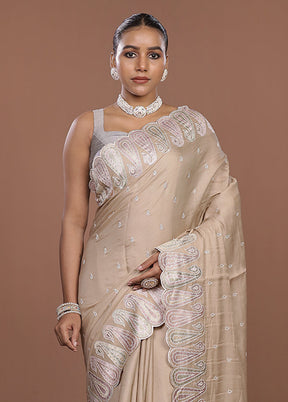 Cream Dupion Silk Saree With Blouse Piece