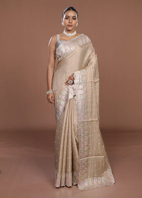 Cream Dupion Silk Saree With Blouse Piece