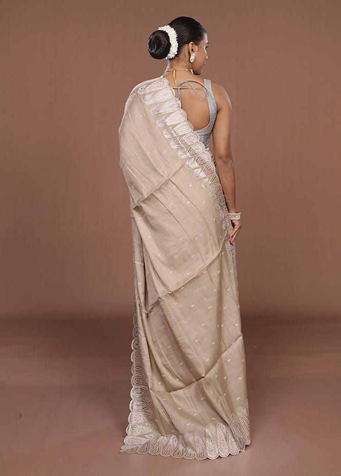 Cream Dupion Silk Saree With Blouse Piece