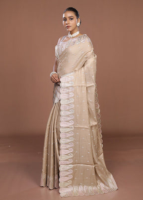 Cream Dupion Silk Saree With Blouse Piece