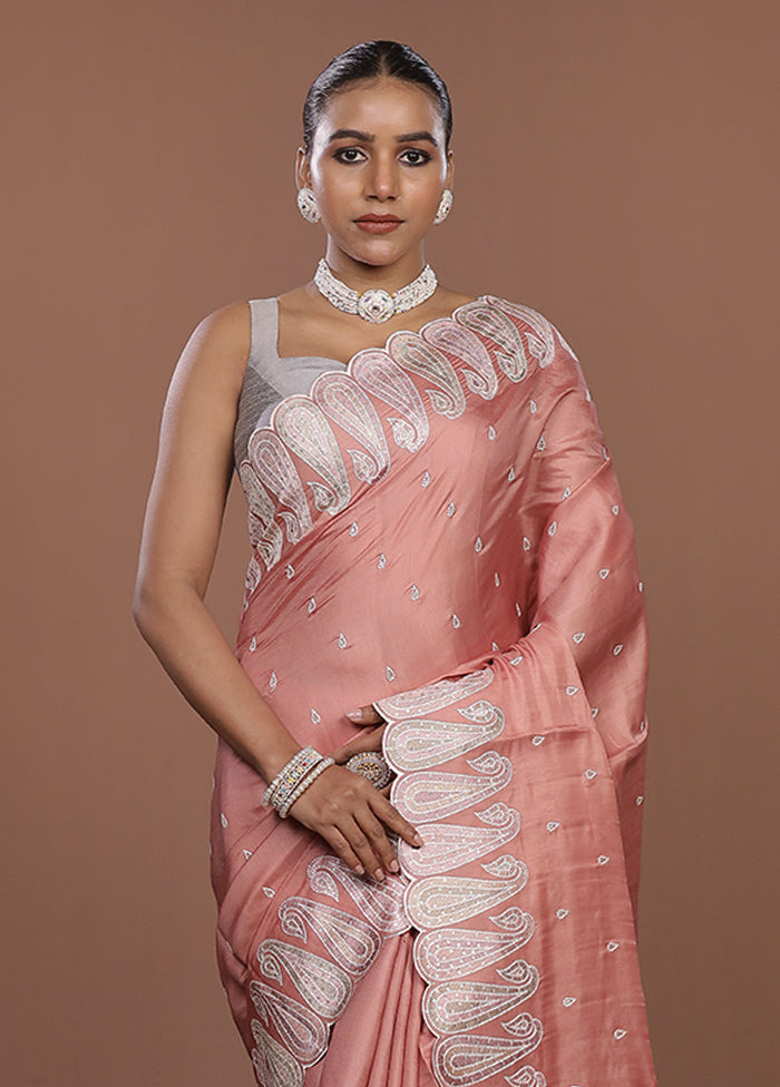 Pink Dupion Silk Saree With Blouse Piece