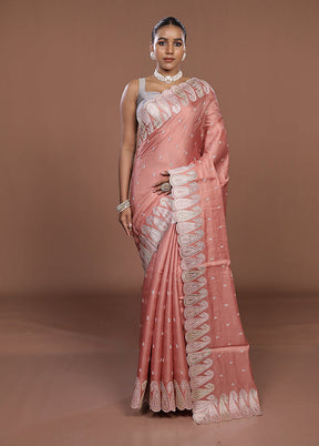 Pink Dupion Silk Saree With Blouse Piece