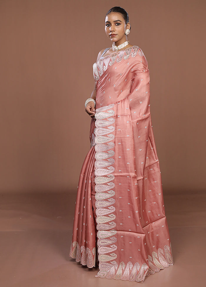 Pink Dupion Silk Saree With Blouse Piece
