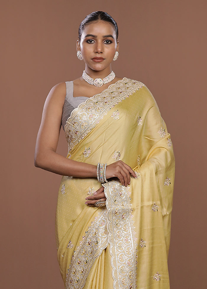 Yellow Dupion Silk Saree With Blouse Piece