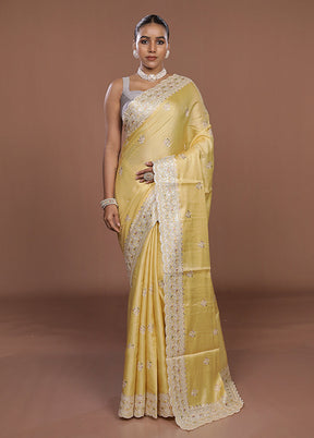 Yellow Dupion Silk Saree With Blouse Piece