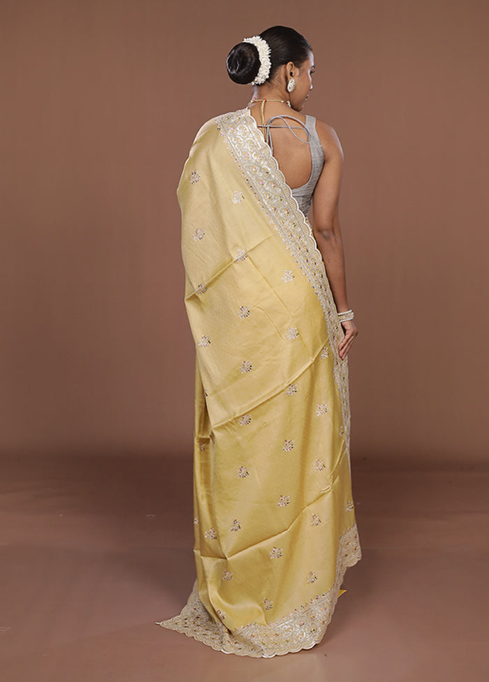 Yellow Dupion Silk Saree With Blouse Piece
