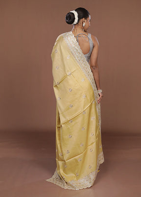 Yellow Dupion Silk Saree With Blouse Piece