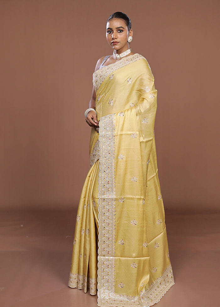 Yellow Dupion Silk Saree With Blouse Piece