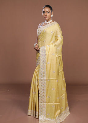 Yellow Dupion Silk Saree With Blouse Piece