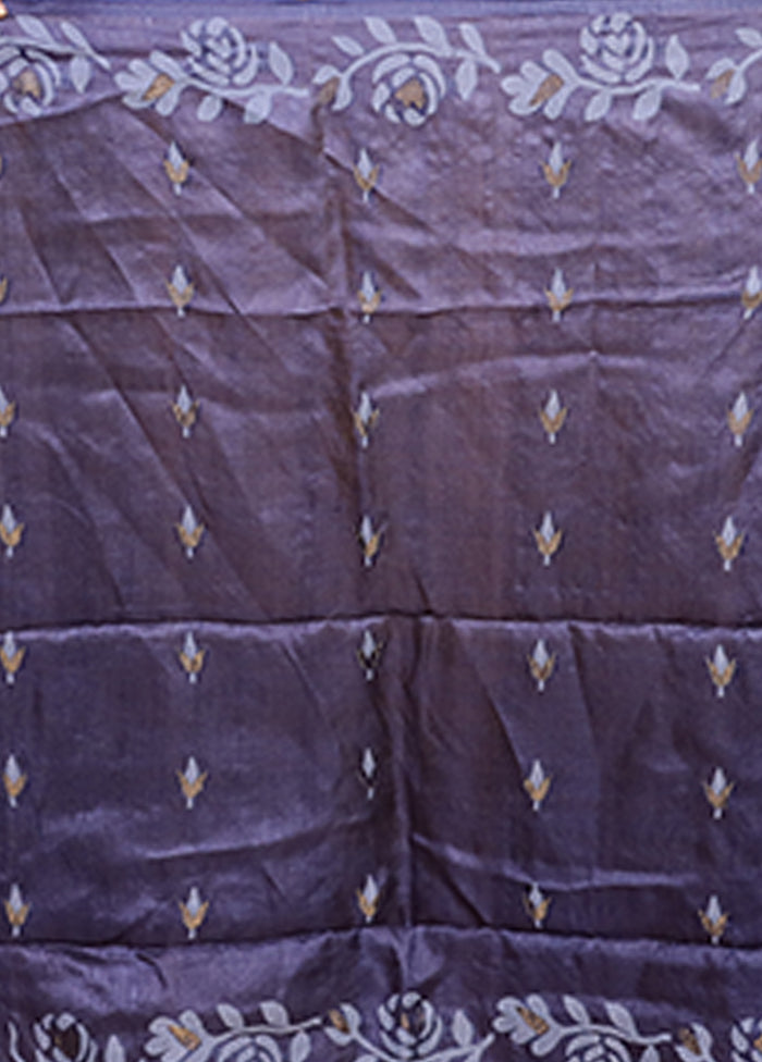 Blue Handloom Tussar Pure Silk Saree With Blouse Piece
