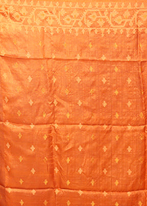 Orange Handloom Tussar Pure Silk Saree With Blouse Piece