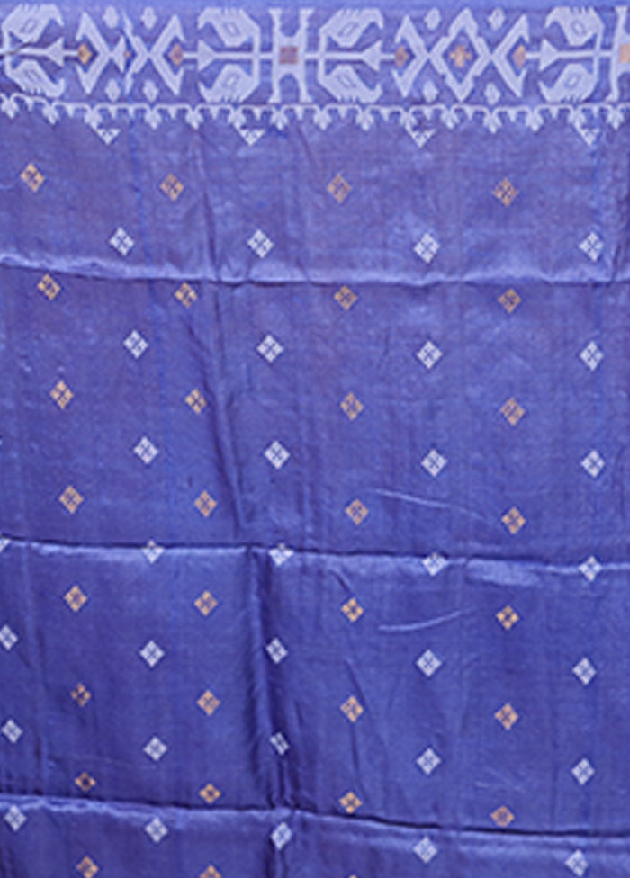 Blue Handloom Tussar Pure Silk Saree With Blouse Piece