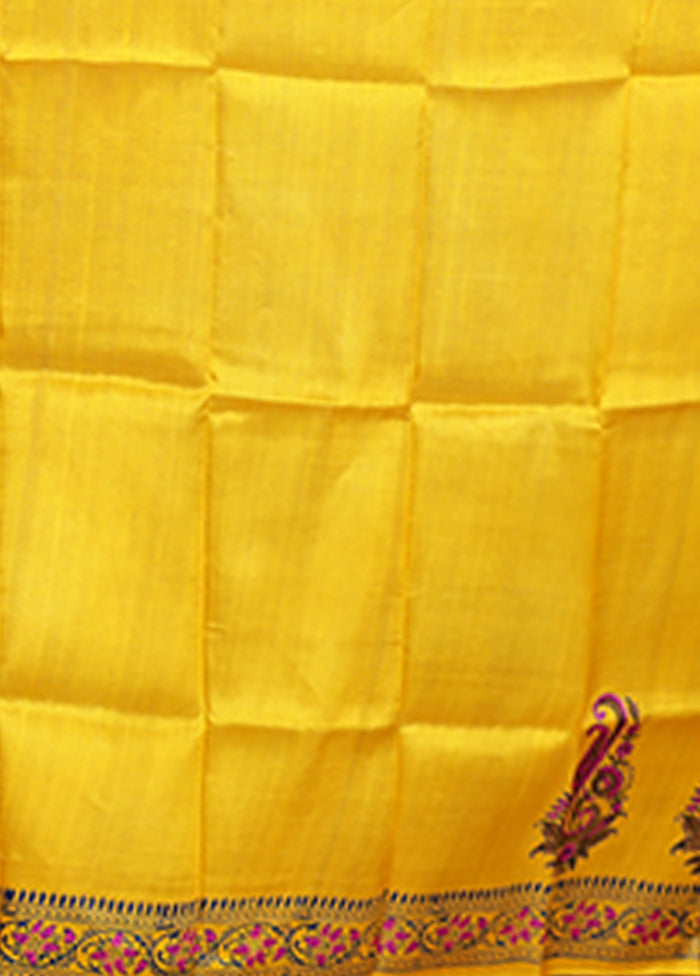 Yellow Printed Pure Silk Saree Without Blouse Piece