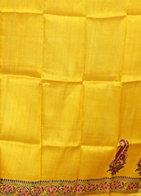 Yellow Printed Pure Silk Saree Without Blouse Piece