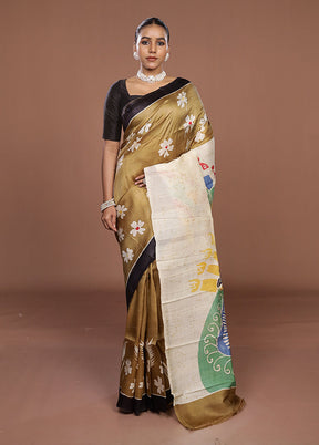 Cream Printed Pure Silk Saree Without Blouse Piece