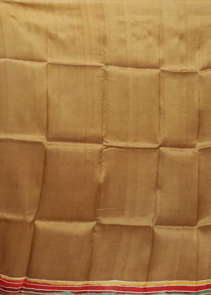 Cream Printed Pure Silk Saree Without Blouse Piece