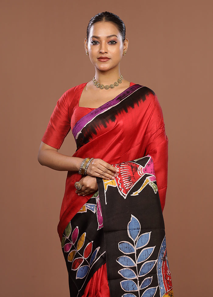 Black Printed Pure Silk Saree Without Blouse Piece