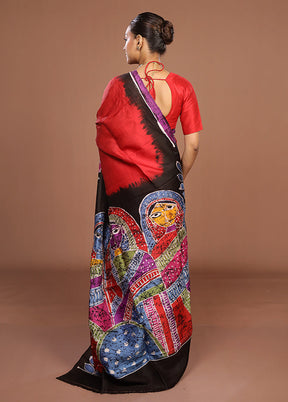 Black Printed Pure Silk Saree Without Blouse Piece