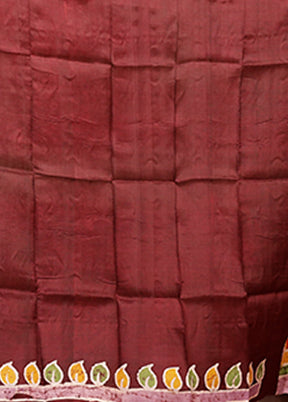 Maroon Printed Pure Silk Saree Without Blouse Piece