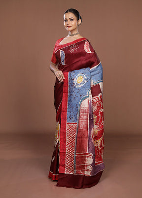 Purple Printed Pure Silk Saree Without Blouse Piece