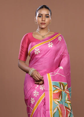 Pink Printed Pure Silk Saree Without Blouse Piece