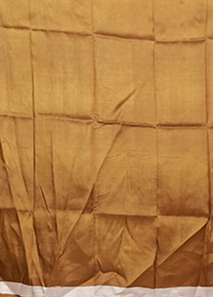 Cream Printed Pure Silk Saree Without Blouse Piece