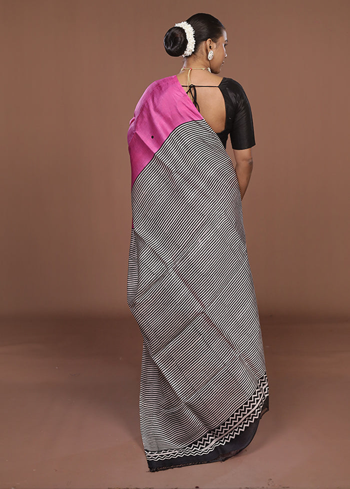 Black Printed Pure Silk Saree Without Blouse Piece
