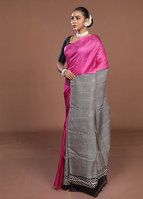 Black Printed Pure Silk Saree Without Blouse Piece