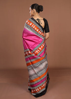 Pink Printed Pure Silk Saree Without Blouse Piece