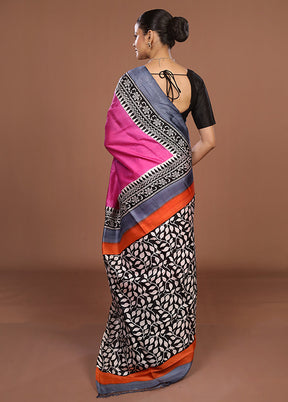 Pink Printed Pure Silk Saree Without Blouse Piece