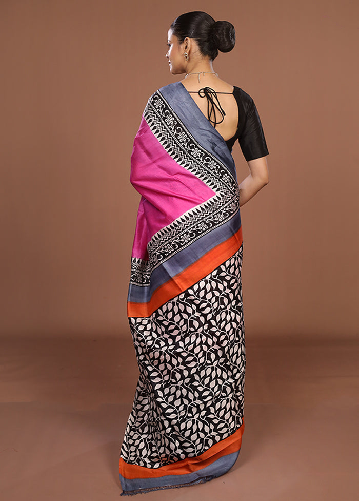 Pink Printed Pure Silk Saree Without Blouse Piece