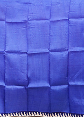 Blue Printed Pure Silk Saree Without Blouse Piece