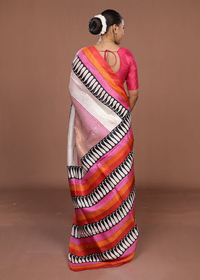 Cream Printed Pure Silk Saree Without Blouse Piece