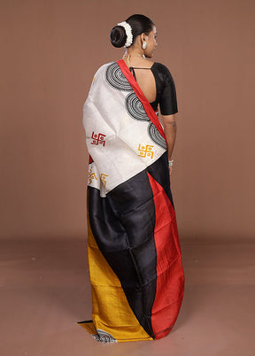 Cream Printed Pure Silk Saree Without Blouse Piece