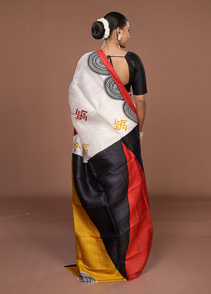 Cream Printed Pure Silk Saree Without Blouse Piece