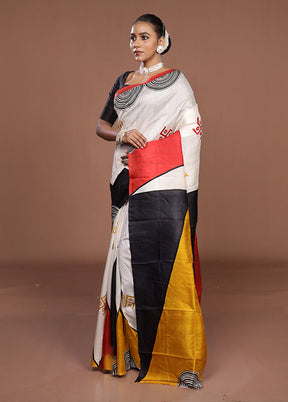 Cream Printed Pure Silk Saree Without Blouse Piece