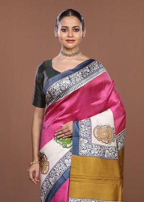 Grey Printed Pure Silk Saree Without Blouse Piece