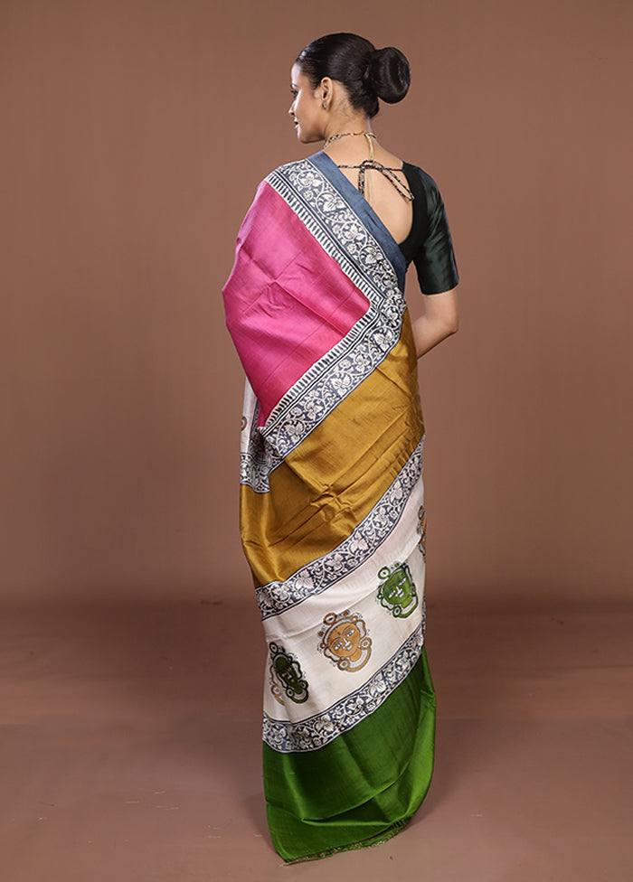 Grey Printed Pure Silk Saree Without Blouse Piece