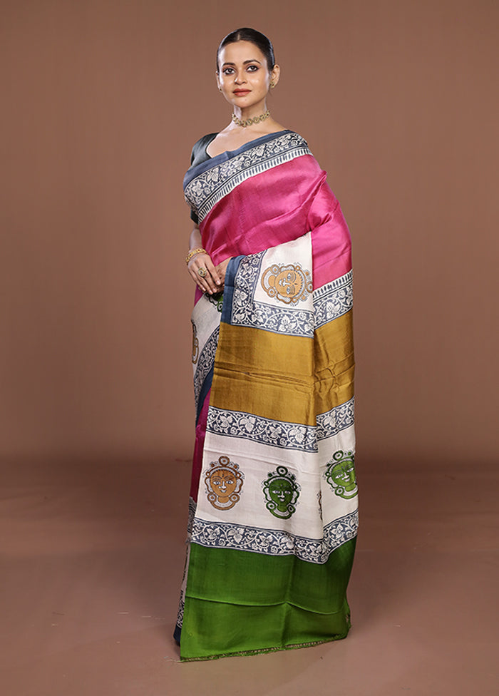 Grey Printed Pure Silk Saree Without Blouse Piece