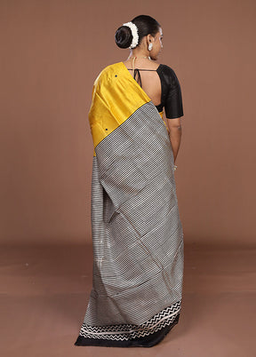 Yellow Printed Pure Silk Saree Without Blouse Piece