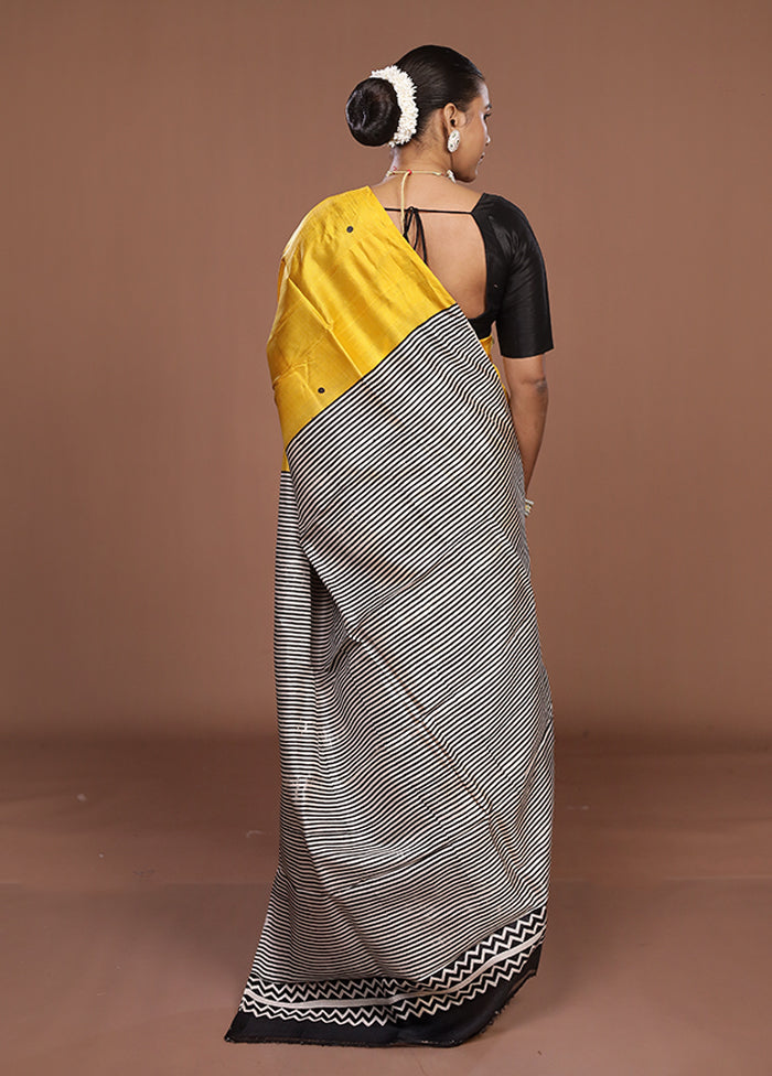 Yellow Printed Pure Silk Saree Without Blouse Piece